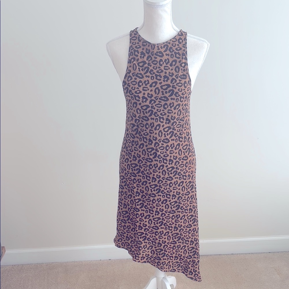 Leopard Print Sleeveless Silk Dress